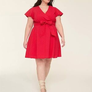 Lane Bryant Red V-Neck Tie-Waist Mini Dress